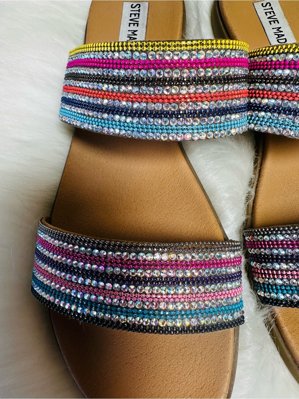 Steve Madden Multicolor Beaded Slide Sandals - Tan Footbed - Picture 4 of 8